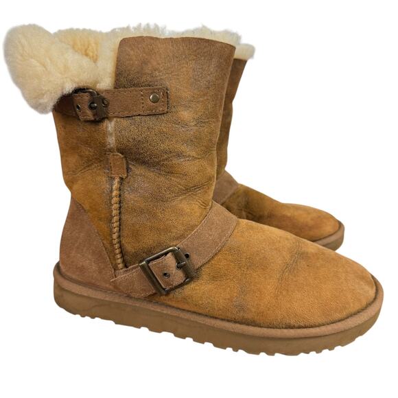 Ugg 1094331 Short Dylan Sheepskin Shearling Lined Suede Winter Boots Womens 10 - Picture 1 of 16